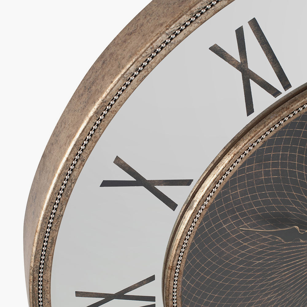 Antique Gold Wood & Geo Print Mirror Wall Clock